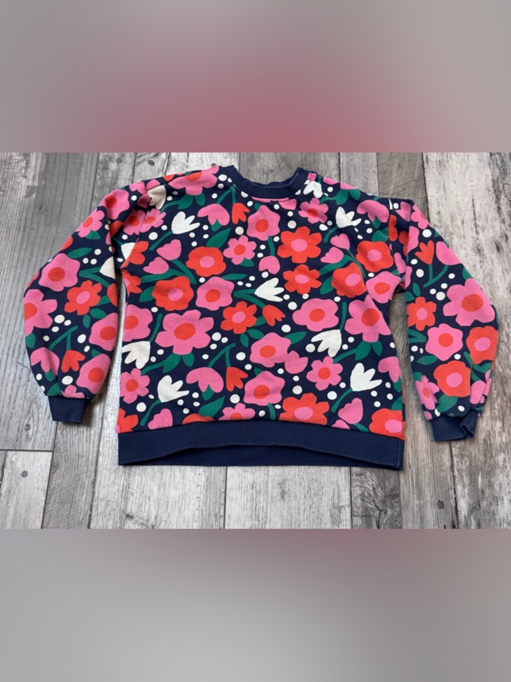 Hanna Andersson Navy Floral Crewneck Pullover Sweatshirt Girls 8 130